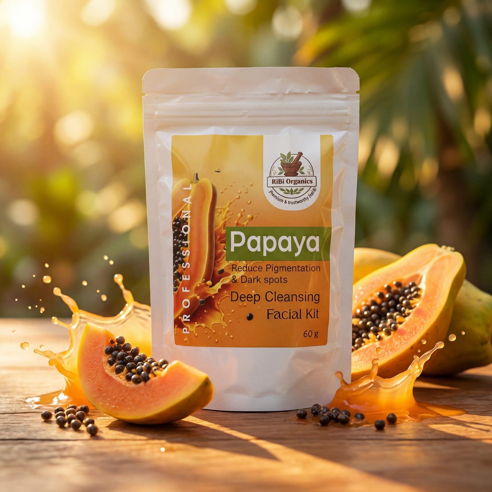 Papaya Facial Kit 60g | Reduces Pigmentation & Dark Spots | Skin Brightening & Glow Facial Kit for Clear, Even Tone Skin